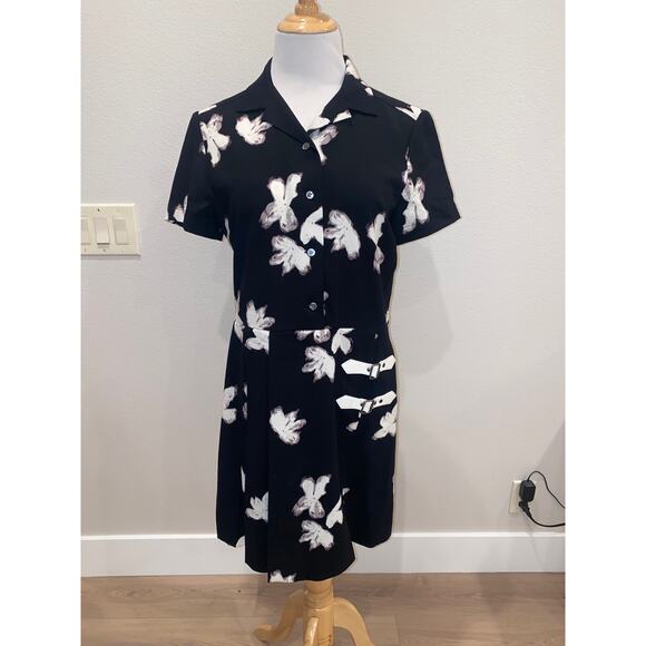 Marc by Marc Jacobs Painted Flower Crepe Dress Black Buckle Detail Size Medium - Picture 1 of 5